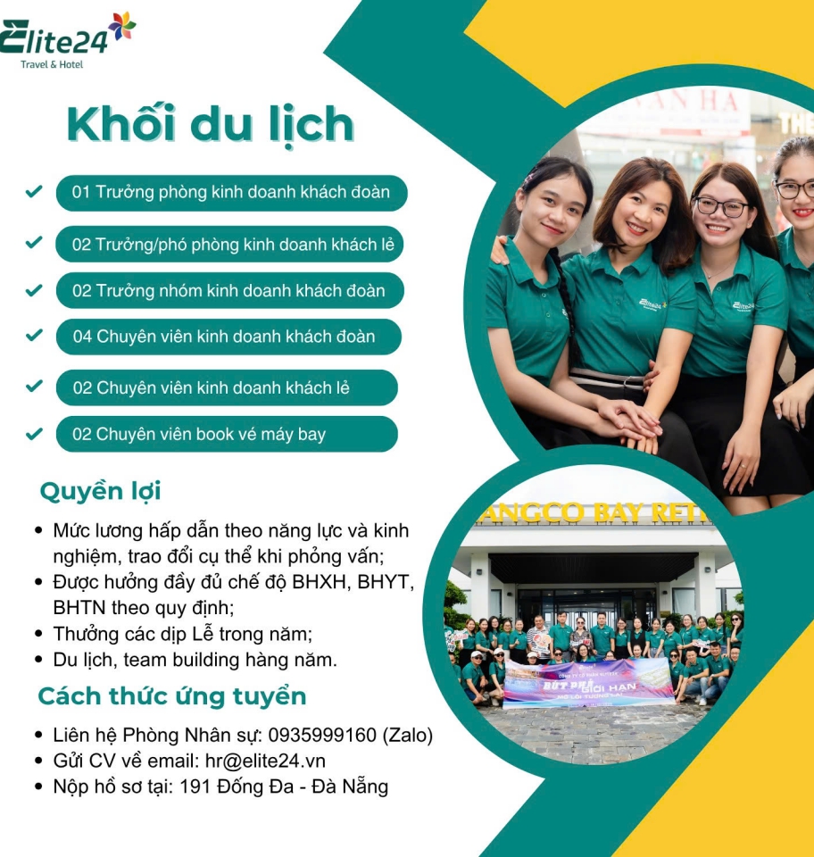 Việc Làm Du Lịch Đà Nẵng 2025 | Elite24 – Thu Nhập Hấp Dẫn