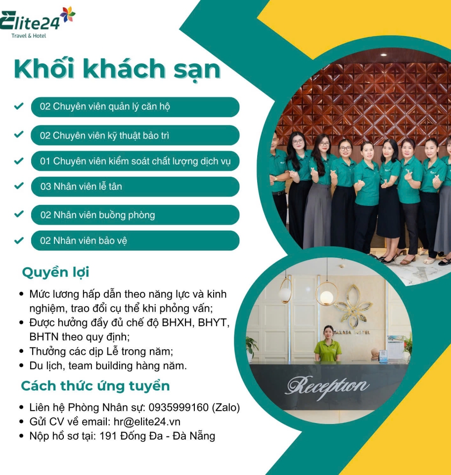 Việc Làm Khách Sạn Đà Nẵng 2025 | Elite24 – Thu Nhập Hấp Dẫn