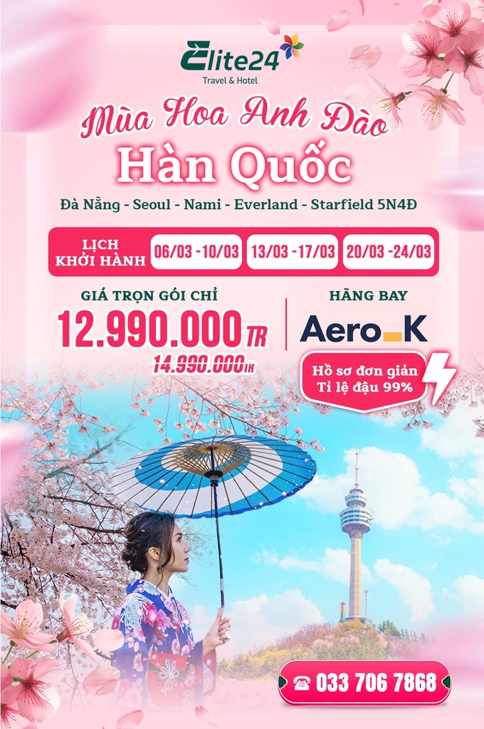 MÙA HOA ANH ĐÀO HÀN QUỐC: SEOUL - NAMI – EVERLAND - 5N4D (Aero K)