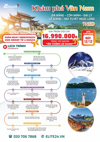 Tour Vân Nam mùa tuyết 7N6Đ từ Đà Nẵng – Côn Minh • Đại Lý • Lệ Giang | Giá chỉ 16.99 triệu