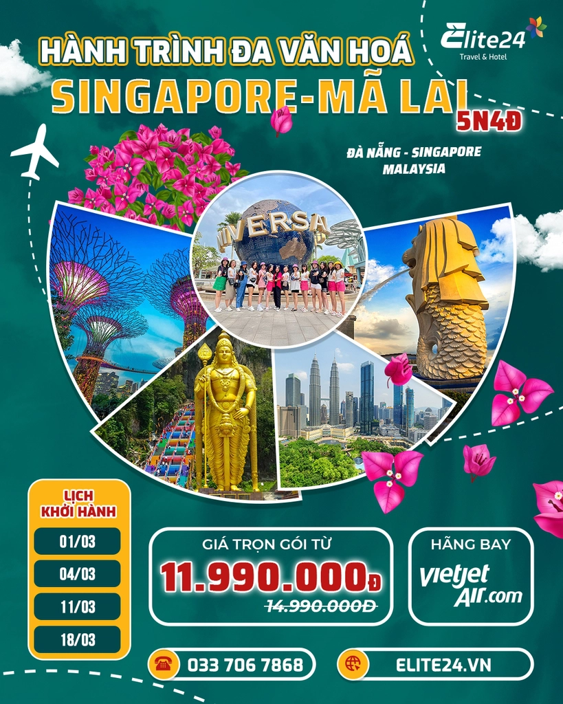 SINGAPORE - MALAYSIA 5N4Đ (Vietjet & Batik air)